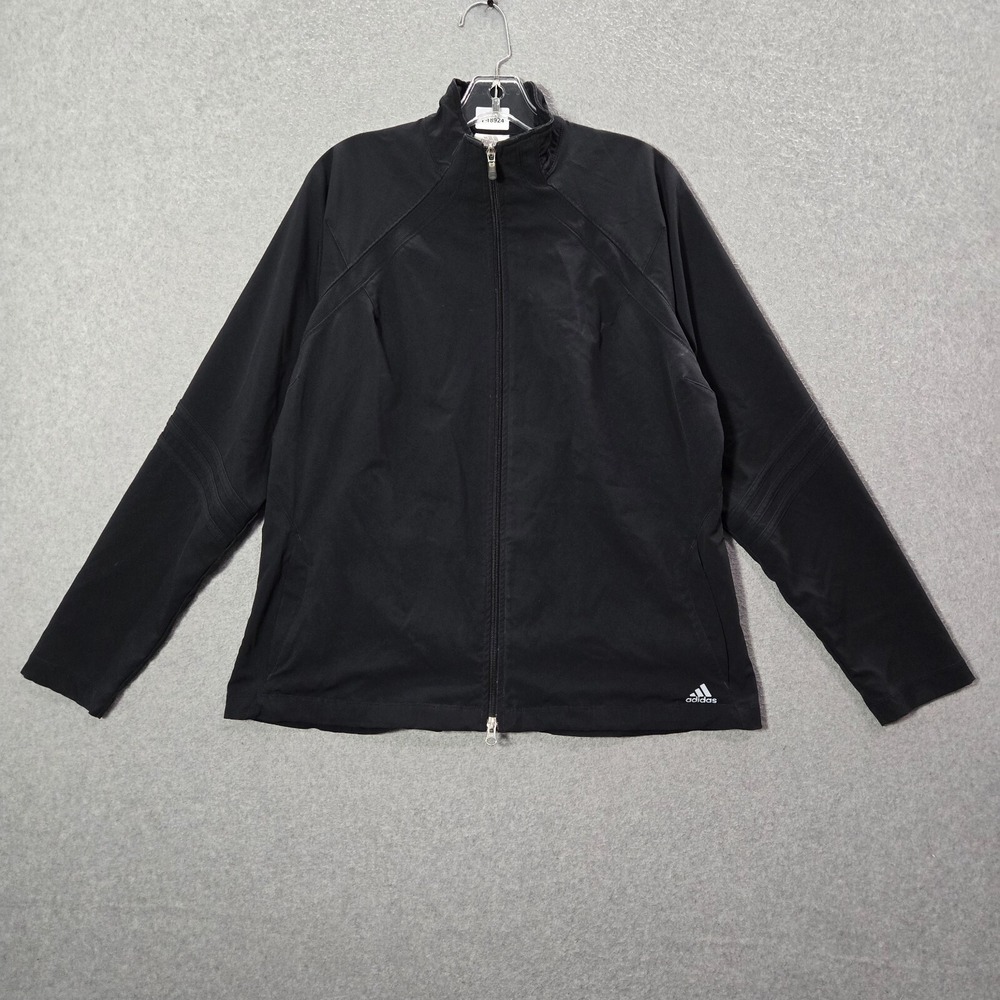 Adidas‎ Women Jacket XL Black Track Pockets Full Zip Long Sleeve Mock Neck READ